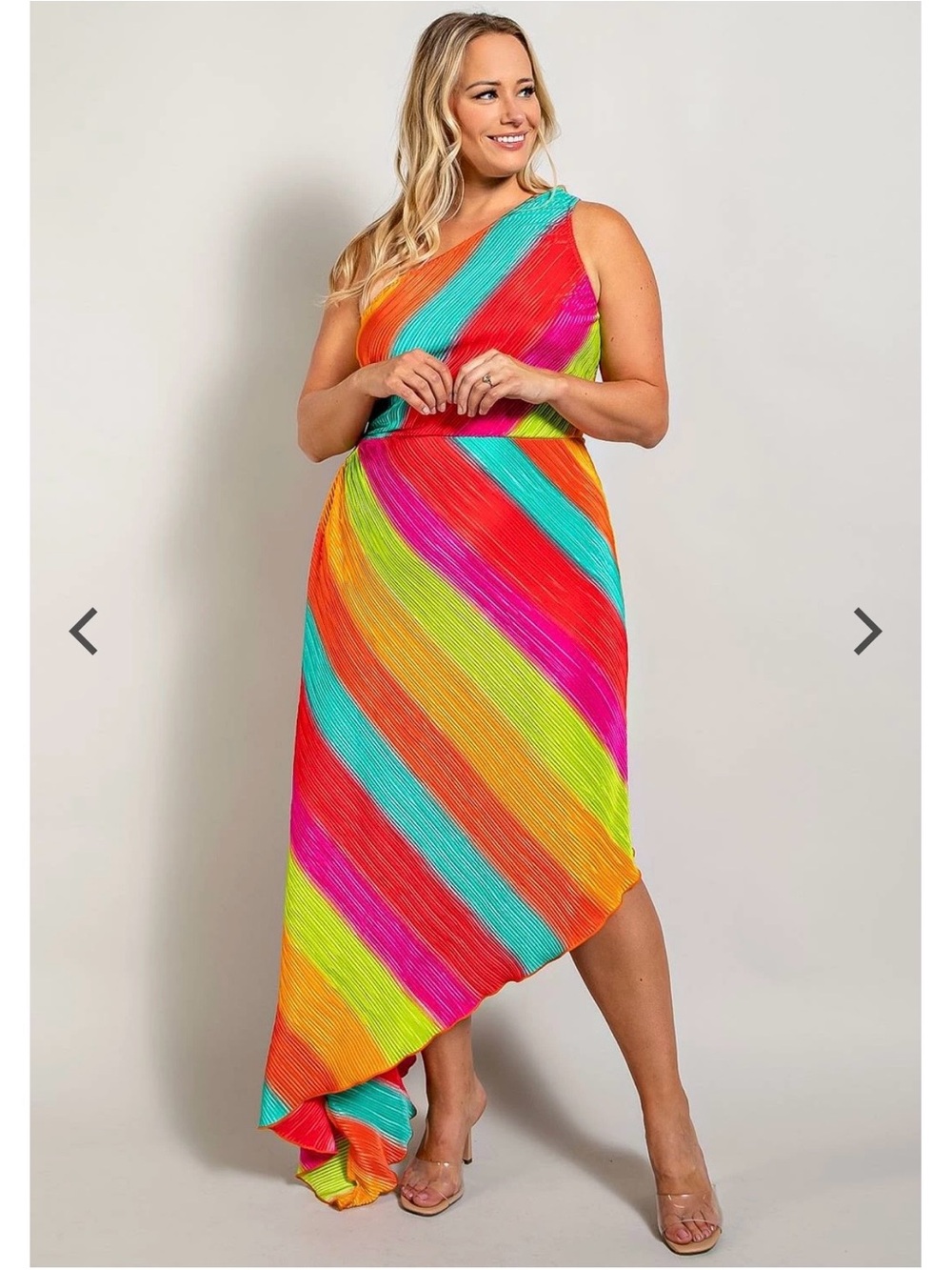 Bright Multi-Stripe One-Shoulder Asymmetric Dress - Neon Colorblock